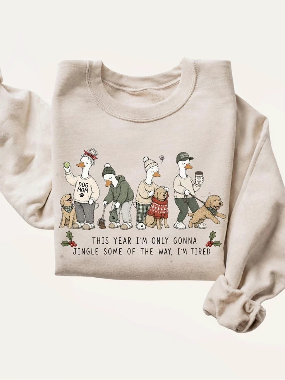 Gildan Sand Funny Duck Dog Graphic Sweatshirt, Vintage Christmas Sweatshirt